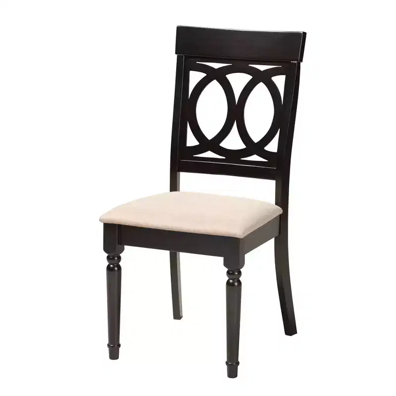 5-Piece Round Dining Set 4 Upholstered Chairs Rubberwood Cut-Out Back Foam Padded Seats