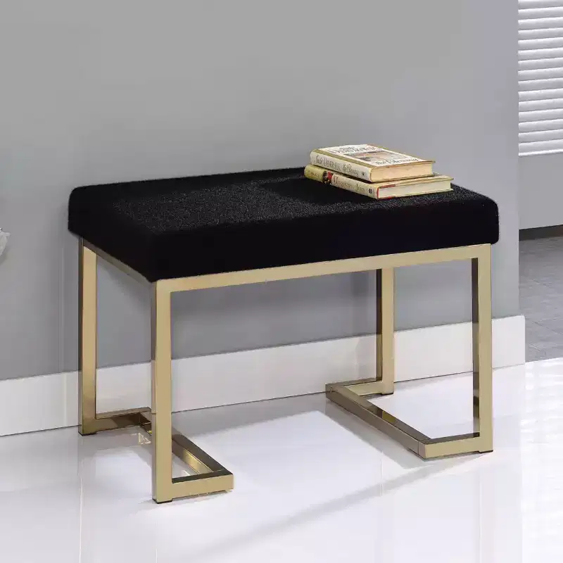 Simple Relax Upholstered Ottoman with Metal Base in Black and Champagne
