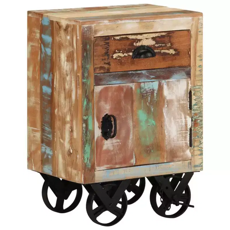 Bedside Cabinet with Wheels 15.7x11.8x22.4 Solid Reclaimed Wood