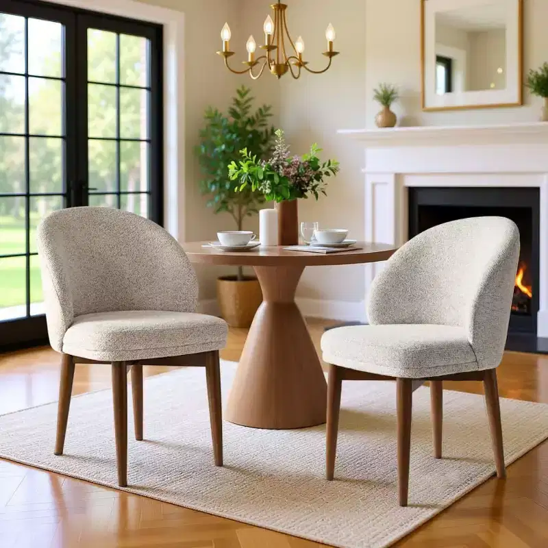 Set of 2 Mid-Century Modern Dining Chairs, Upholstered Chenille Kitchen Chairs with Solid Wood Legs & Curved Round Back - Panipeachy