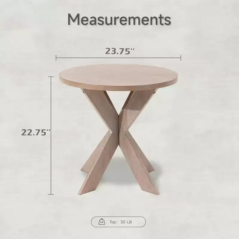 Farmhouse Round Wooden End Table with Cross Legs, Vintage Grey Finish