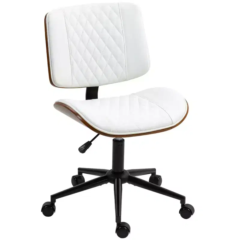 HOMCOM Home Office Chair No Arms with Wheels, PU Leather Mid Back Desk Chair with Adjustable Height, 360 Swivel for Office, Meeting Room