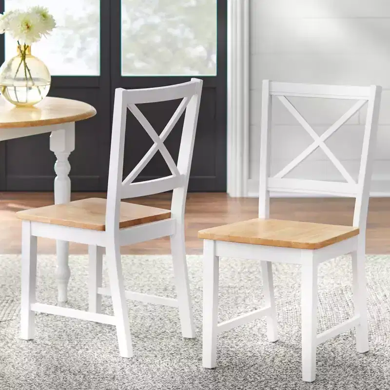 Buylateral Set of 2 Virginia Farmhouse Solid Wood Cross Back Dining Chair