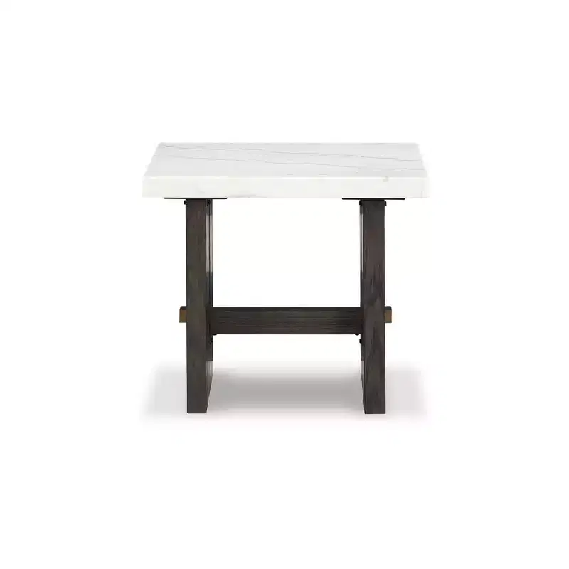 Signature Design by Ashley Burkhaus Traditional End Table with Marble Tabletop, Dark Brown & White