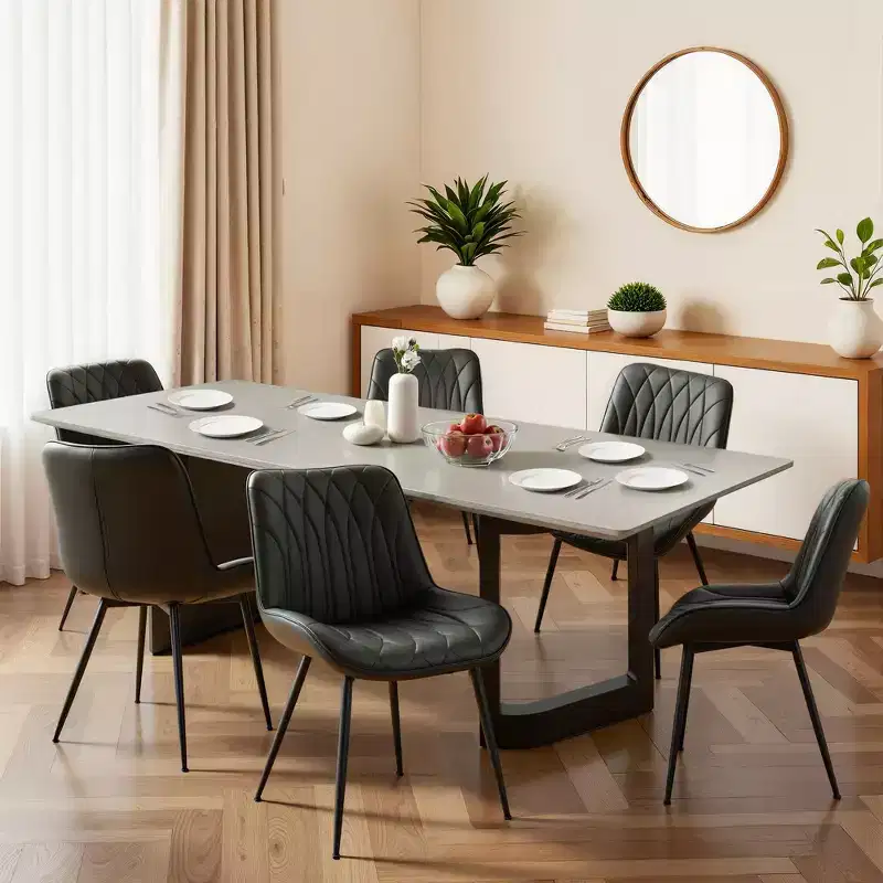 Coolmee Dining Chairs Set of 2, Modern Dining Room Chairs with Thick Cushions, Upholstered Faux Leather Cushion Seat,Kitchen Side Armless Chair Black