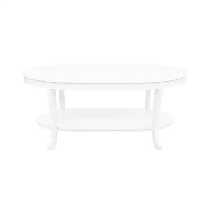 Dermott Traditional Oval Coffee Table with Bottom Shelf Rustic White - Powell