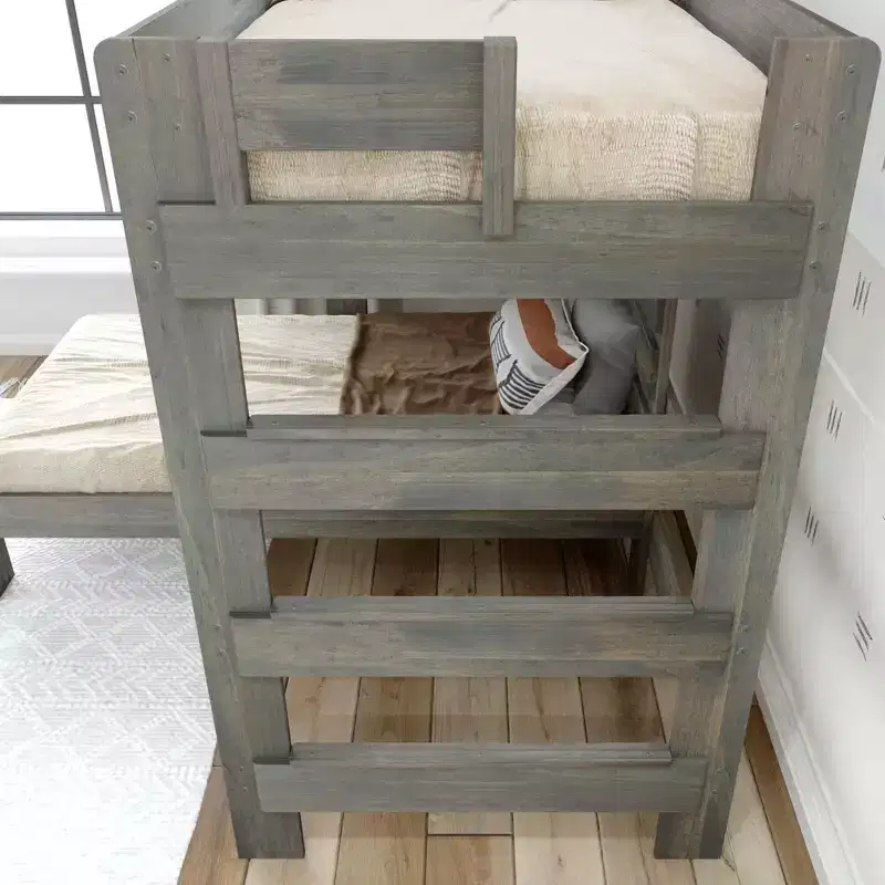 Plank+Beam Solid Wood Farmhouse Twin over Twin L-Shaped Bunk Bed Bed with Desk