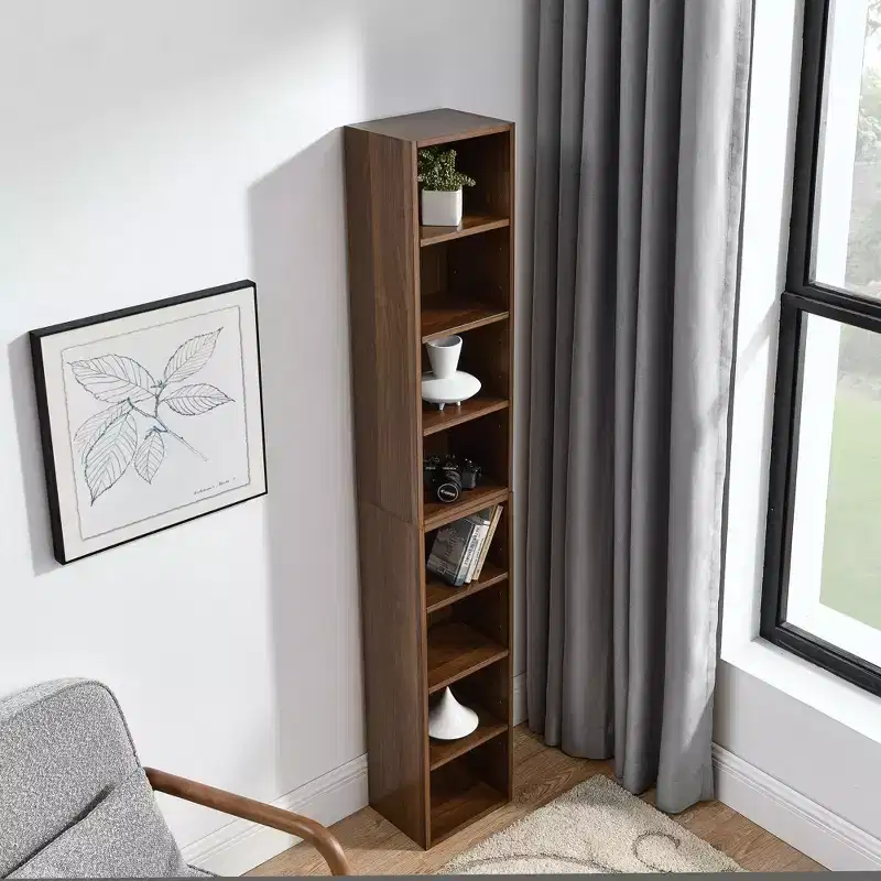 Okak Narrow Bookshelf, Storage Shelves with 8 Tiers, Tall Bookcase for Books and CDs, Storage Organizer for Living Room, Hallway, Office