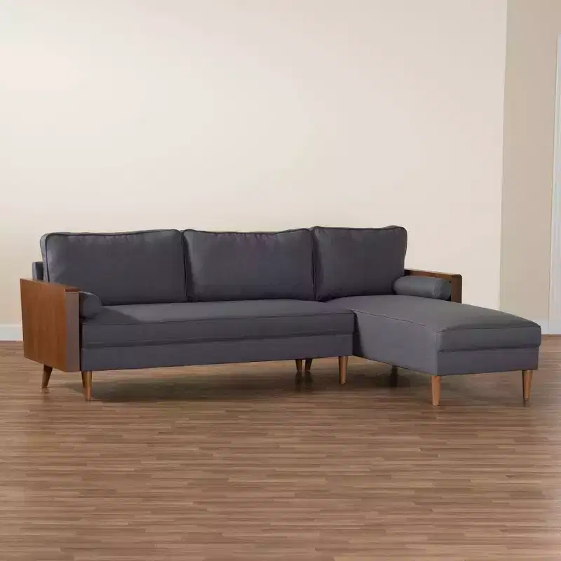 Fabric and Wood Right-Facing Sectional Sofa, L-Shape, Modern Living Room Couch