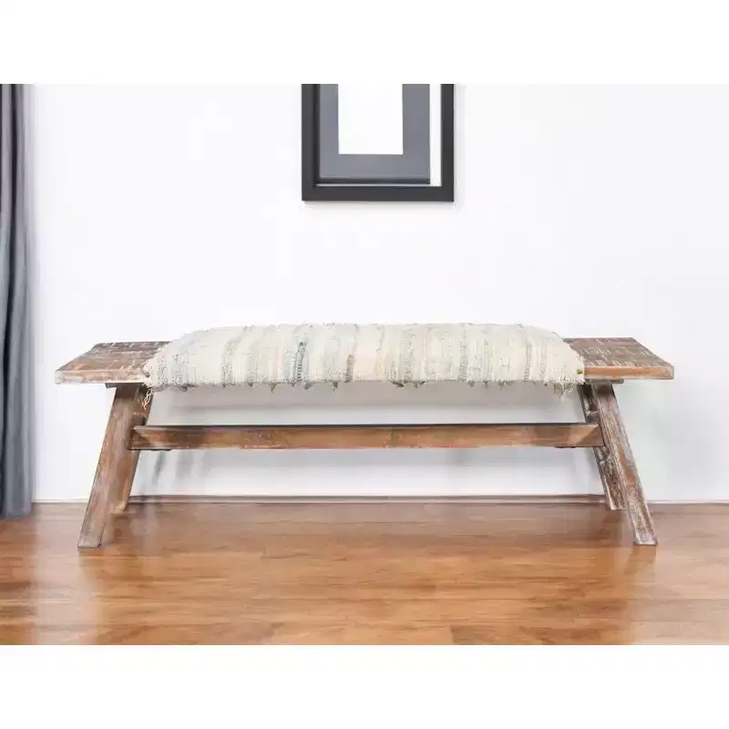 Wood Cotton Upholstered Bench 50