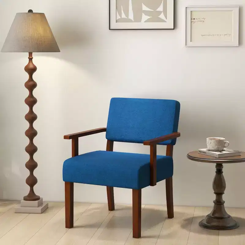 Costway 2PCS Linen Accent Chair Living Room Chair with Soft Padded Seat & Backrest Gray/Blue