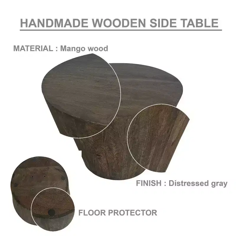 Royal Hampton 24 Inch Side End Table with Round Drum Shape, Handcrafted Mango Wood Construction