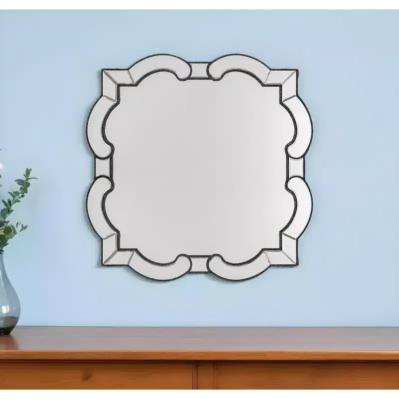 HomeRoots 32 Clear Scalloped Glass Framed Accent Mirror