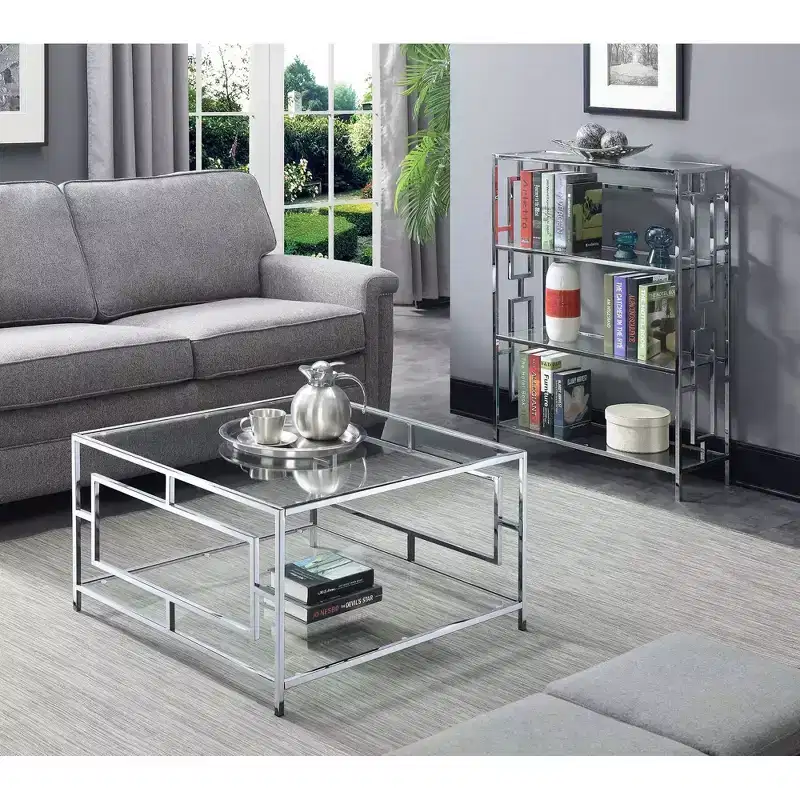 Chrome Square Coffee Table with Open Shelf