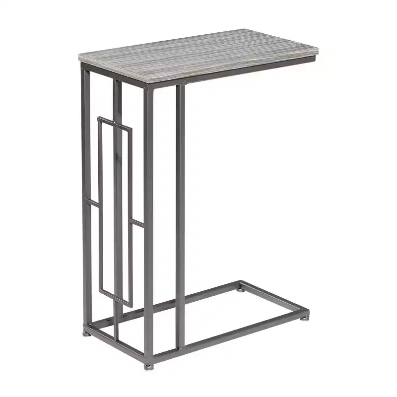 Contemporary Iron and Wood Accent Table Light Gray: Sofa Side, 26-Inch High C-Table