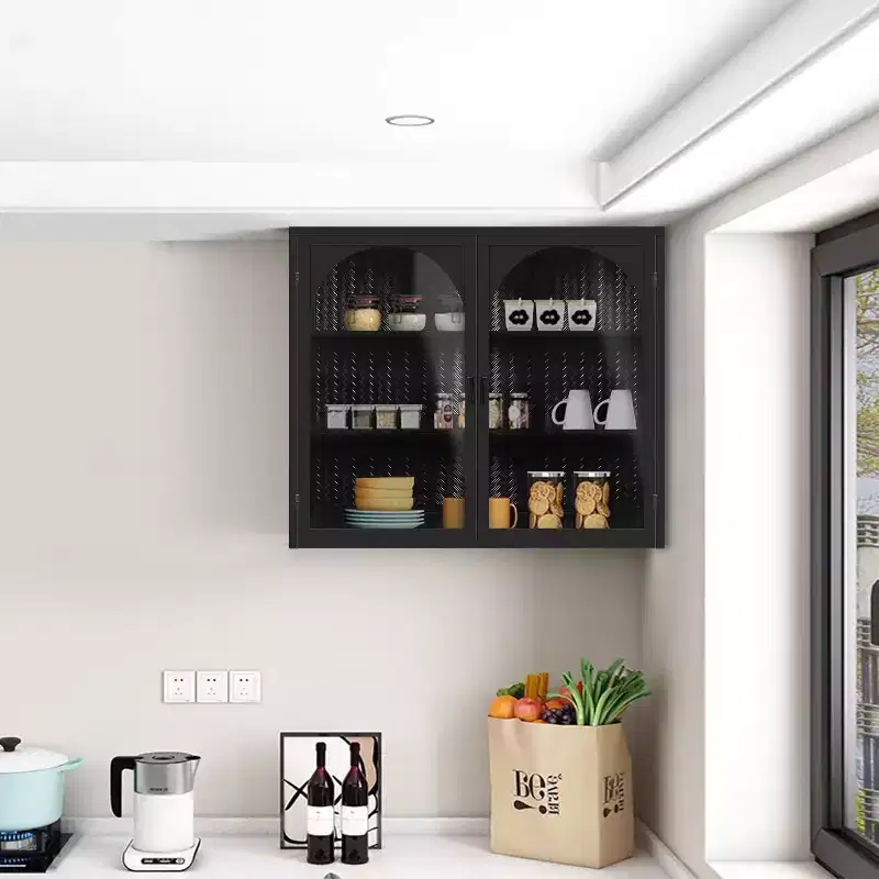 Woven Pattern 2-door Wall Cabinet with Featuring 3-tier Storage Glass Doors for Entryway/Dining Room/Living Room/Kitchen