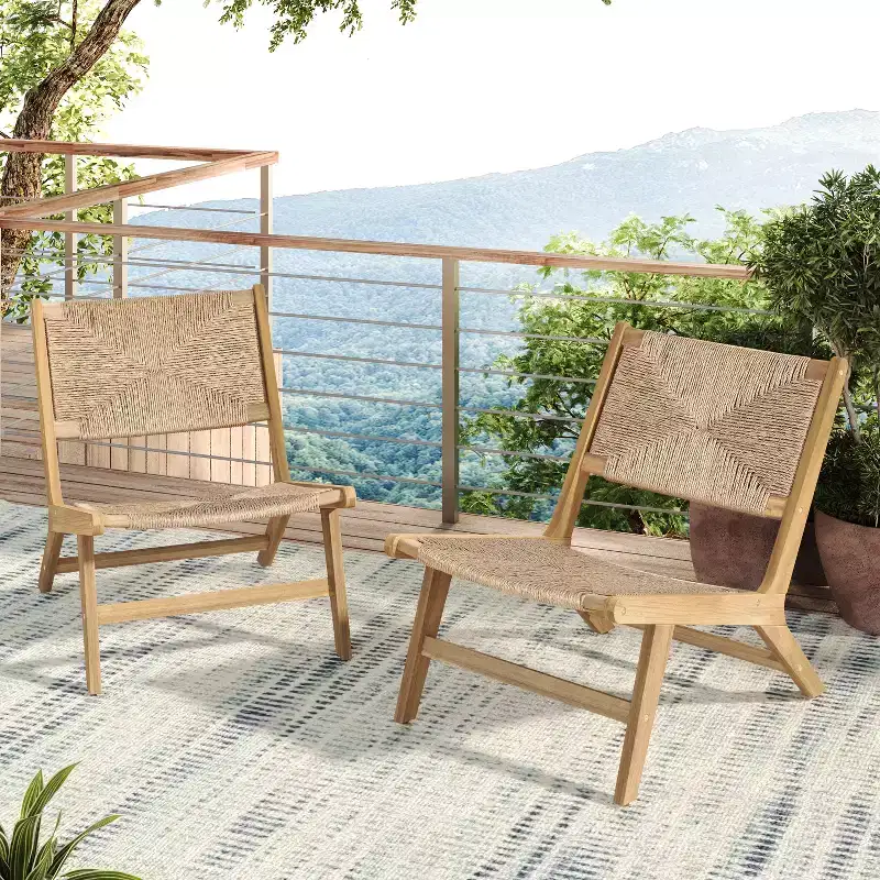 Christopher Knight Home Karla Outdoor Rustic Acacia Wood and Rattan Armless Lounge Chair (Set of 2)