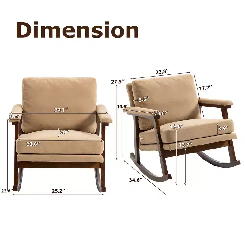 GDFStudio Ellowyn Mid Century Modern Wood Upholstered Accent Rocking Chair