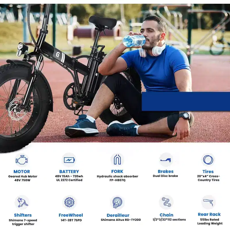 Electric Bike for Adults,20 x 4.0 Fat Tire Folding Ebike,48V Removable Battery and 7-Speed Gears Ideal for Commuting