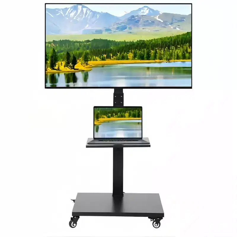 Height-Adjustable Mobile TV Cart with Swivel/Tilt Base, Locking Casters & Open Shelf, Fits 32