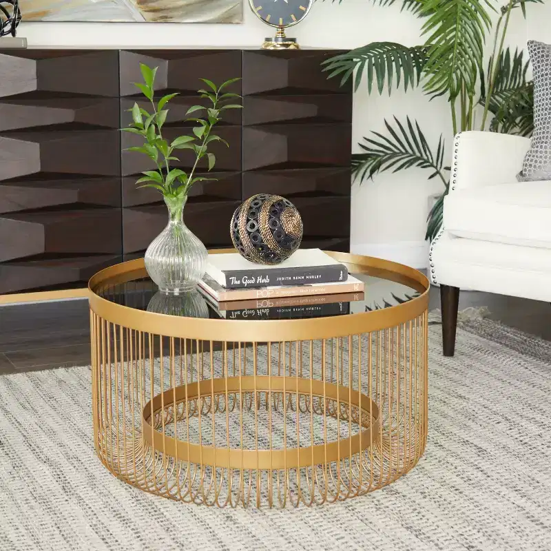 Contemporary Metal Mirrored Coffee Table Gold