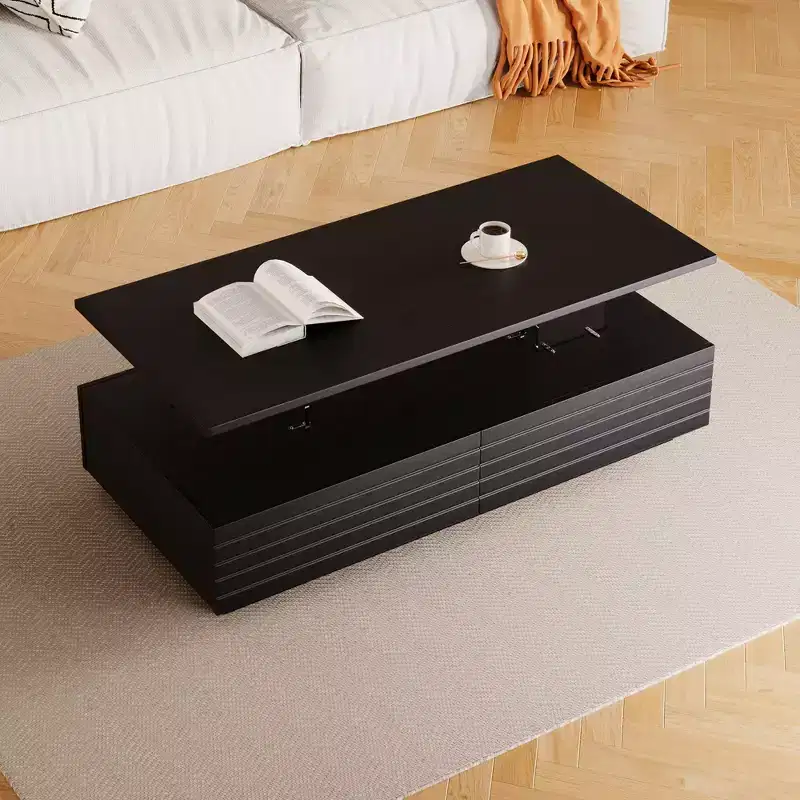 Okak 47.2 Modern LED Coffee Table, Smart Dimming Rectangular Center Table with 2 Hidden Drawers & Touch Control for Living Room/Home Theater