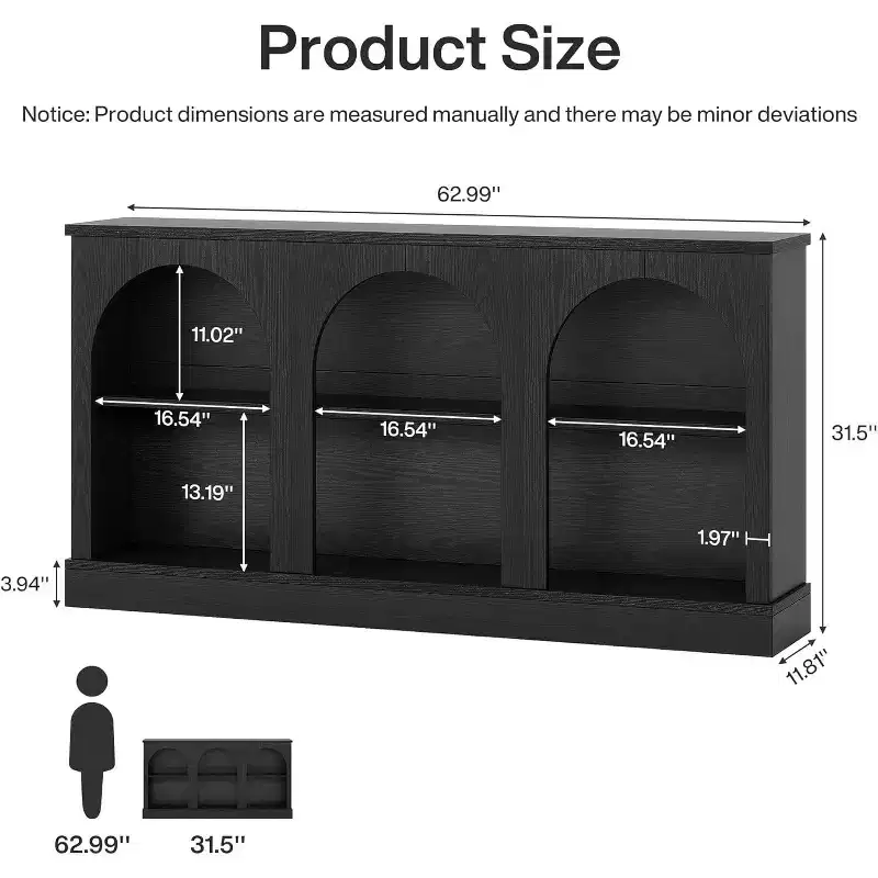 63-Inch Narrow Entryway Console Table with 3-Tier Storage Shelf – Modern Farmhouse, Black