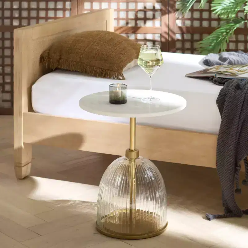Modern Iron, Glass & Marble Side Table for Contemporary Home Decor