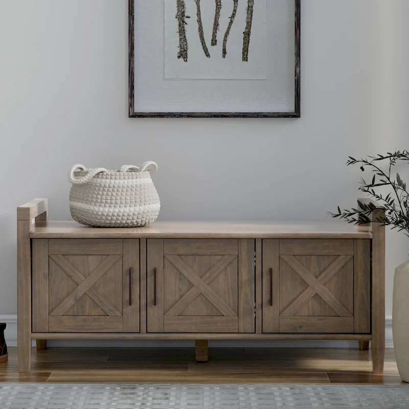 WYNDENHALL Cantina SOLID WOOD 44 inch Wide Transitional Entryway Storage Bench in Smoky Brown - 18 d x 44 w x 19.8 h