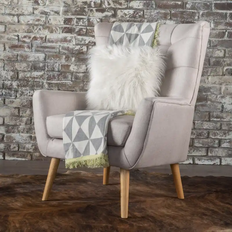 Grey / Teal / Wheat Mid-Century Wingback Accent Chair, Button-Tufted, Single Seat