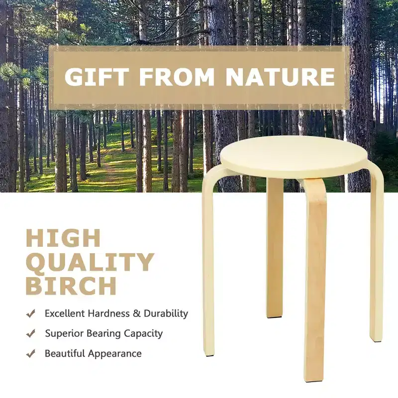 Costway Set of 4 Bentwood Round Stool Stackable Dining Chair w/Padded Seat Beige\Black