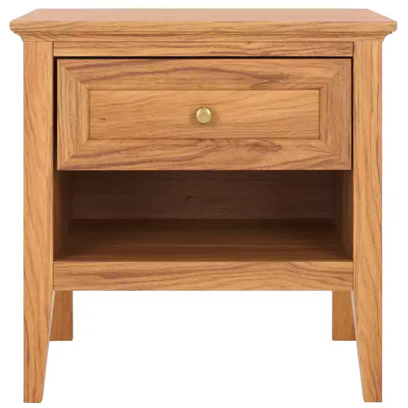 1-Drawer 1-Shelf Nightstand with Gold Pulls, Walnut Finish Bedside Table