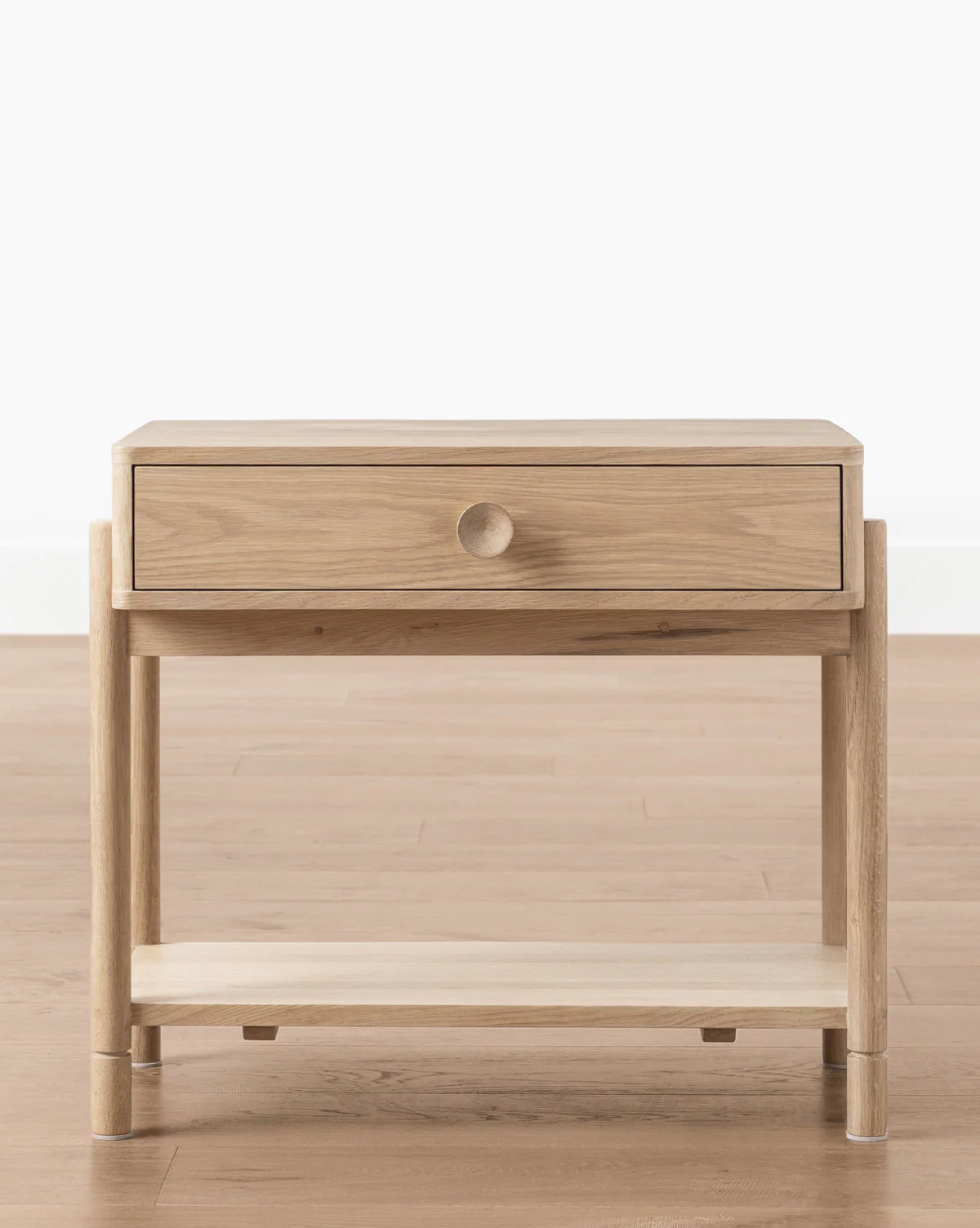 Classic Oak Nightstand with Round Pulls & Open Lower Shelf for Bedroom