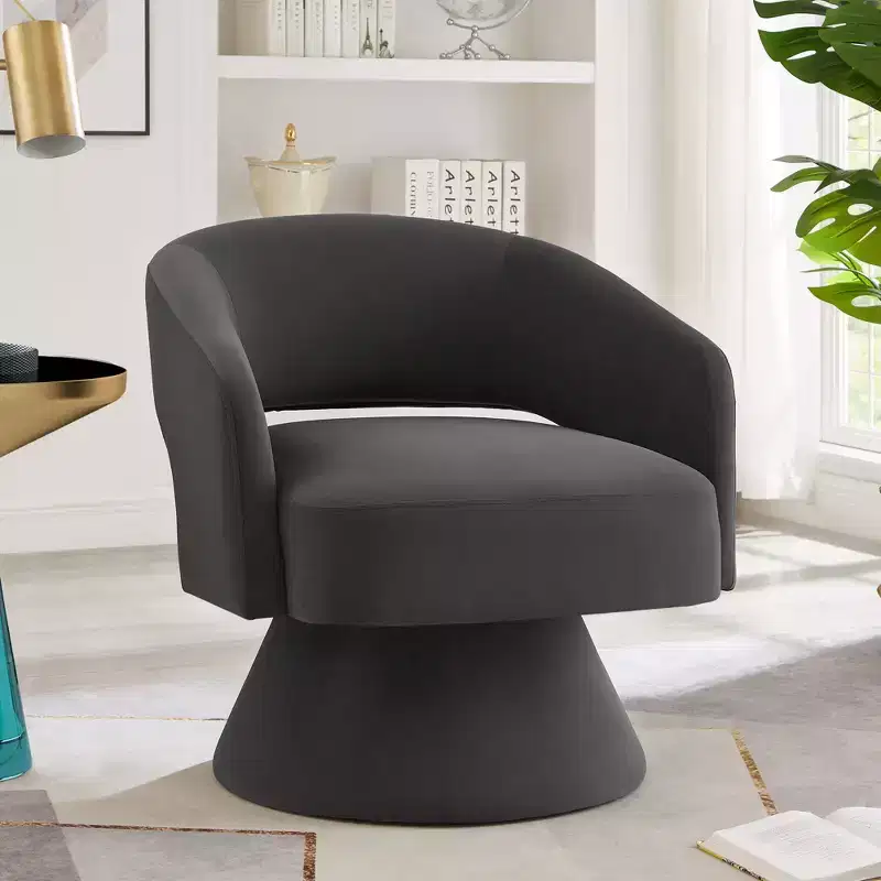TUYOHW Modern Swivel Accent Chair with Velvet Upholstered Round Barrel Chair with Open Backrest & Armrest Comfy Chair for Bedroom, Living Room