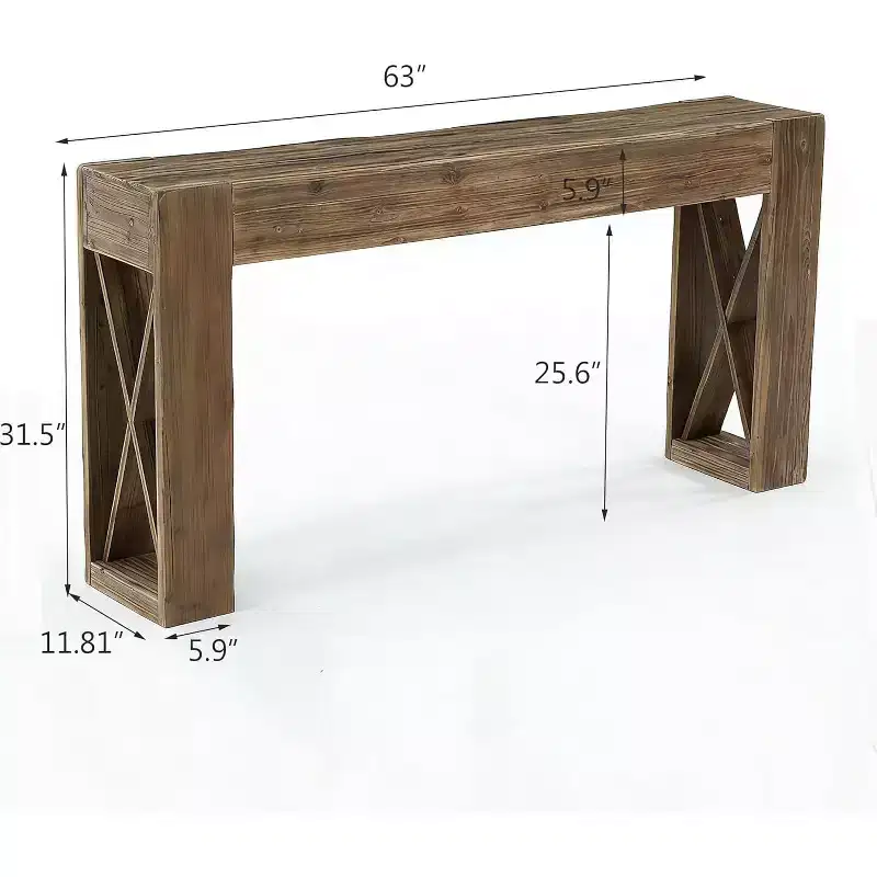 Lantine Solid Wood Console Table, 63-Inch Long Farmhouse Sofa Table for Entryway, Living Room, Foyer