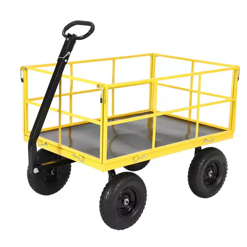 1400 Lbs Steel Garden Cart Heavy Duty 2-in-1 Yard Wagon with Removable Mesh Sides 13 All Terrain Tires & 180 Handle