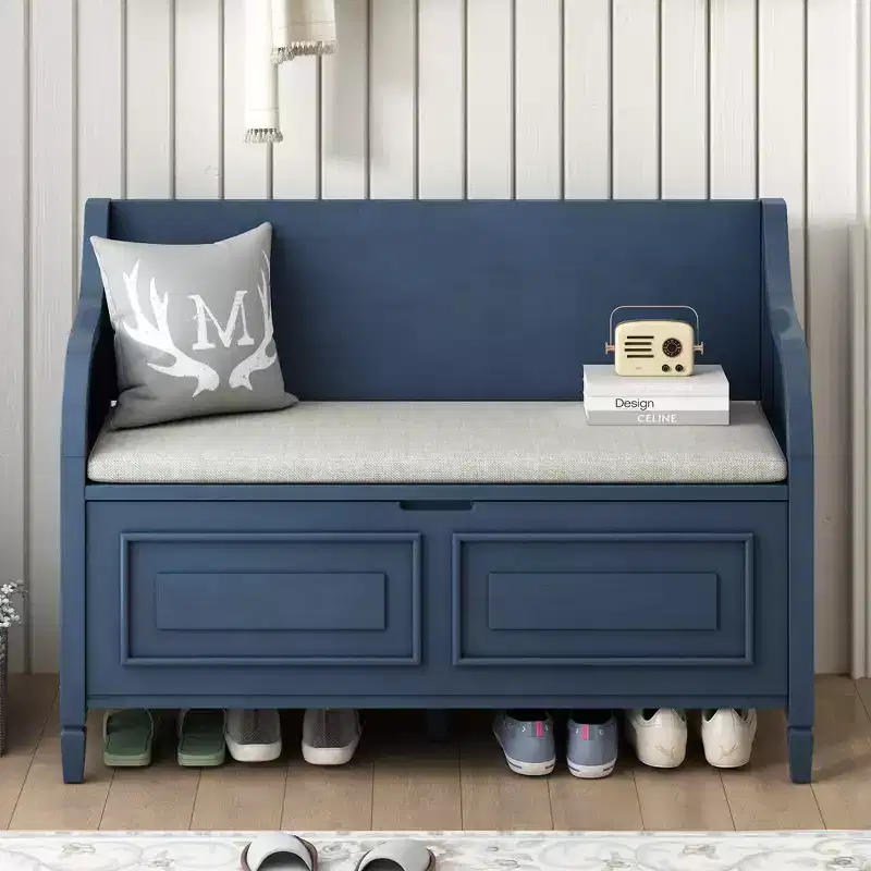 GDFStudio Fanny Entryway Multifunctional Storage Bench with Upholstered Seat and Safety Hinge