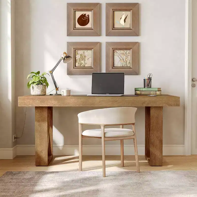 63-Inch Computer Desk - Study, Gaming & Writing Workstation for Home or Study Room, Brown
