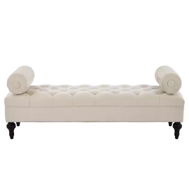 End of Bed Bench, Velvet Upholstered Tufted Bench Bedroom Ottoman Footstool, Entryway Closet Bench with 2 Detachable Pillows
