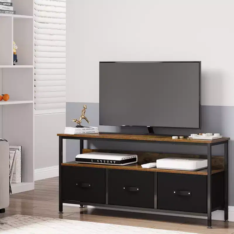 TV Stand with 3 Fabric Drawers and Open Shelf for TVs up to 55 Inches
