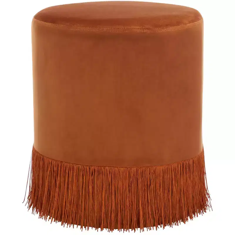 Ivory / Rust Round Velvet Ottoman with Tassel, Seats 1