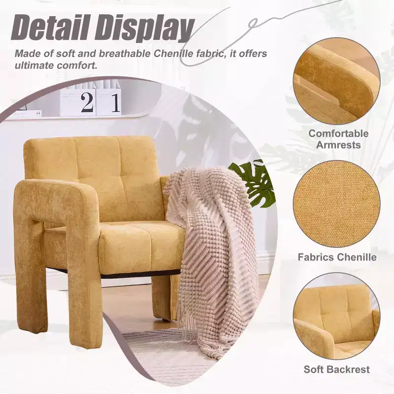 TUYOHW Modern Accent Armchair,Chenille Upholstered Single Sofa Chair with Padded Armrests,Lounge Chair Living Room,Bedroom,Office,500 lbs Capacity