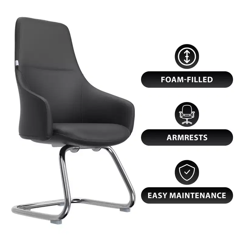Ergonomic Faux Leather Office Chair Iron Sled Base Adjustable Height 330 lbs Capacity
