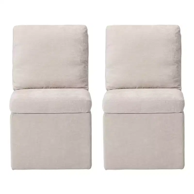 WestinTrends Soho Modern Upholstered Chenille Armless Dining Chairs With Casters (Set of 2), Taupe
