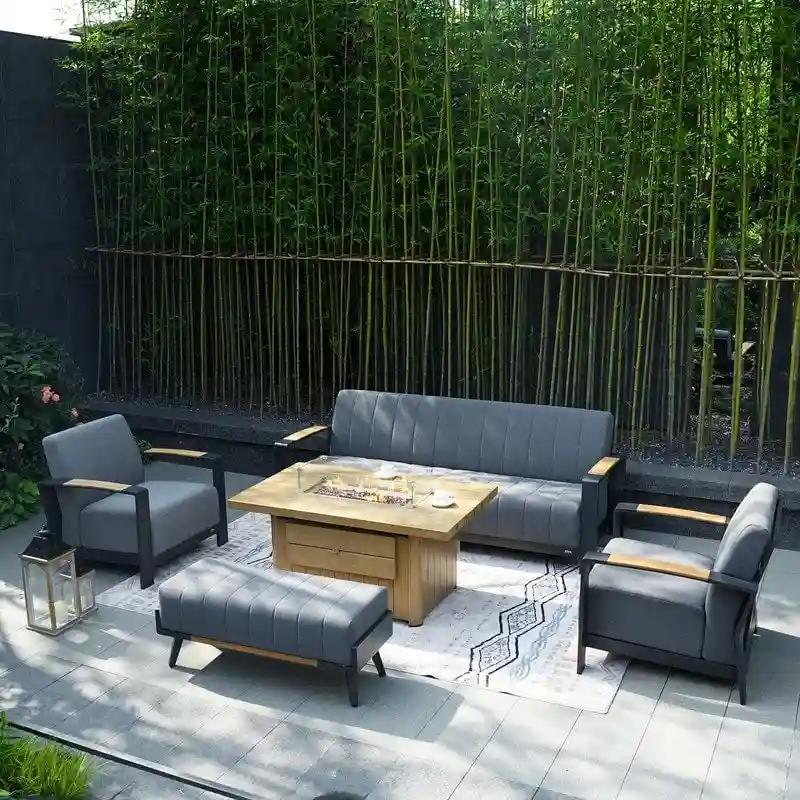 5-Piece Patio Acrylic Sponge Chat Set with Fire Pit Table and Bench