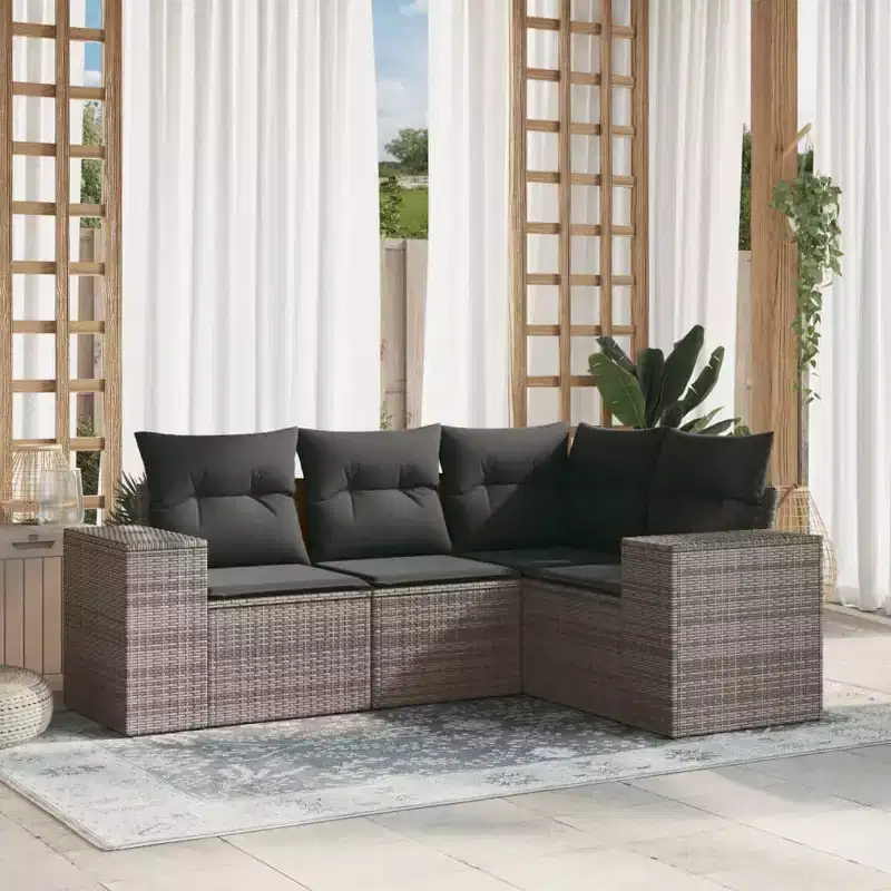 vidaXL 4 Piece Patio Sofa Set with Cushions Gray Poly Rattan