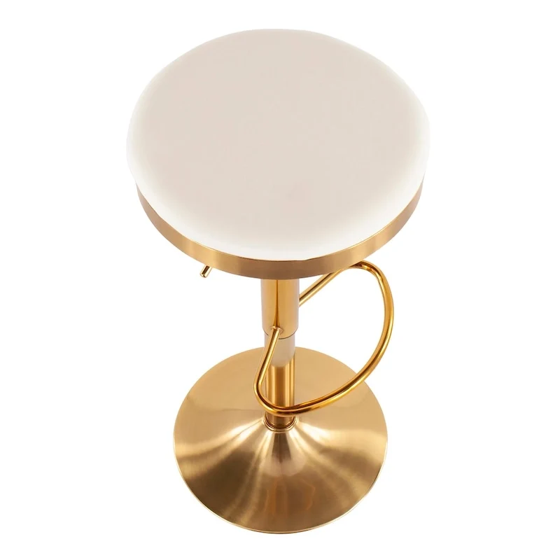 Lumisource Dakota Barstool in Gold Steel and White Leather - Set of 2 - 15Lx15Wx23-31.75H