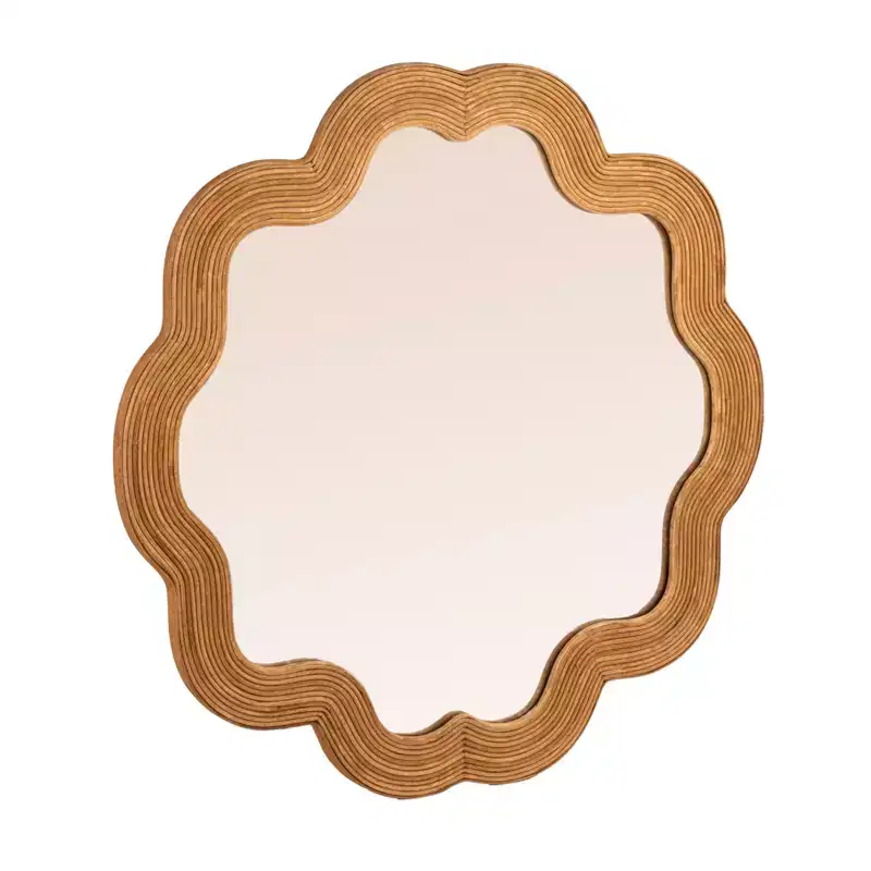 Storied Home Scalloped Rattan Framed Wall Mirror