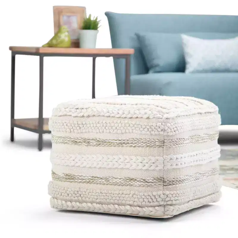 Silva Square Pouf Natural - WyndenHall: Handloom Woven, Durable, Lightweight, No Assembly, Bohemian Style