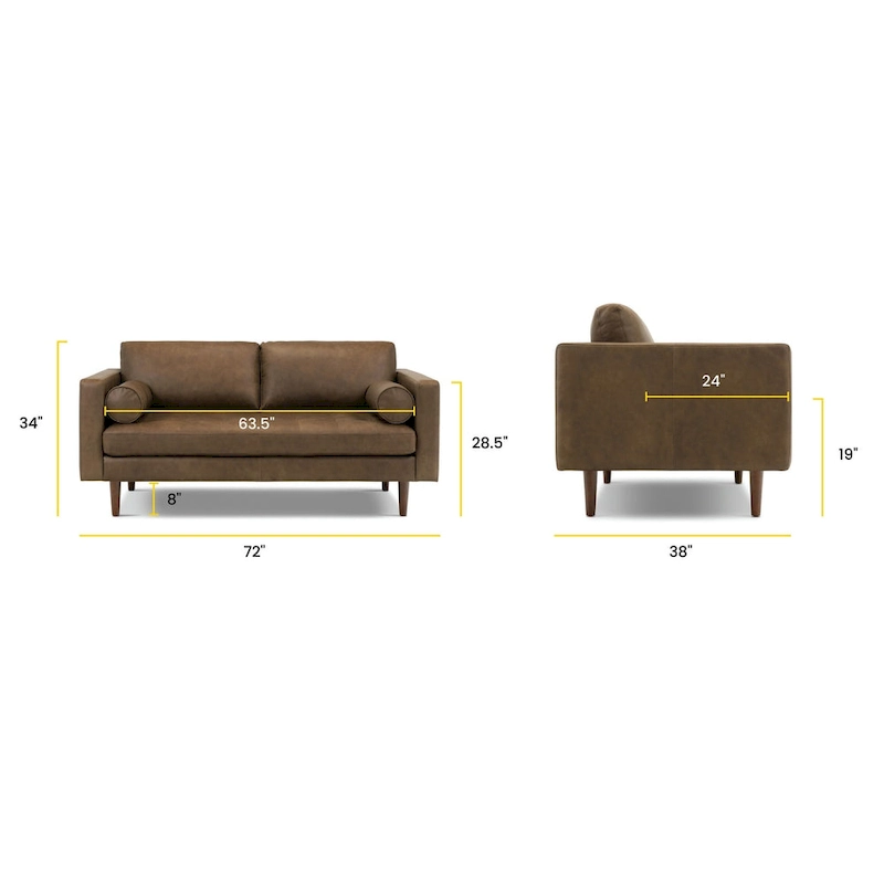 Poly & Bark Napa 72 Apartment Sofa - Full Grain Genuine Italian Leather